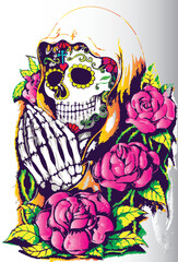 Art skull day of the dead.Hand drawing and make graphic vector.