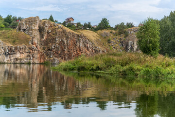 Fototapeta na wymiar Iset River with its high rocky banks. Ural (Russia).
