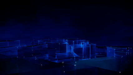 Blue Crystal Mesh. Futuristic Global Data Network Concept with Copy Space. 3D Render.