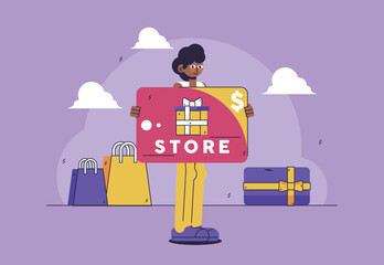 Shopping Illustration - Bonus card person banner