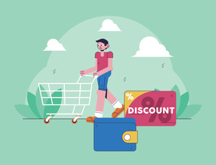 Shopping Illustration - man whit a shopping cart