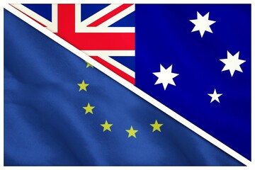 Close-up of European and Australian flags