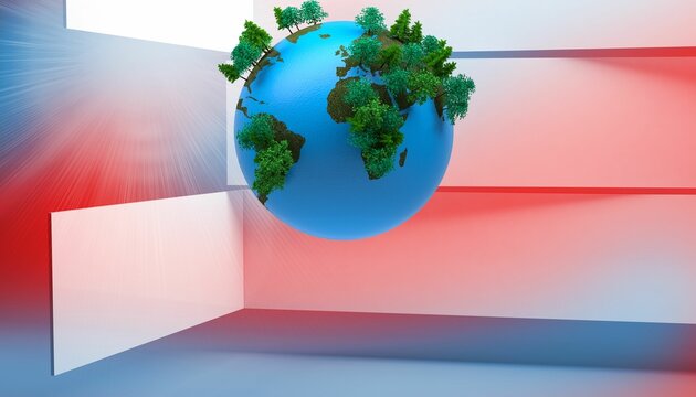 Earth on abstract blue red background