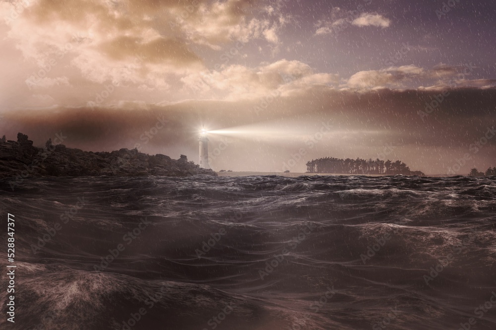 Canvas Prints stormy sea with lighthouse