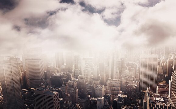 Aerial view of a city on a cloudy day 