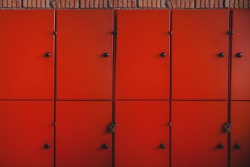Close-up of orange lockers