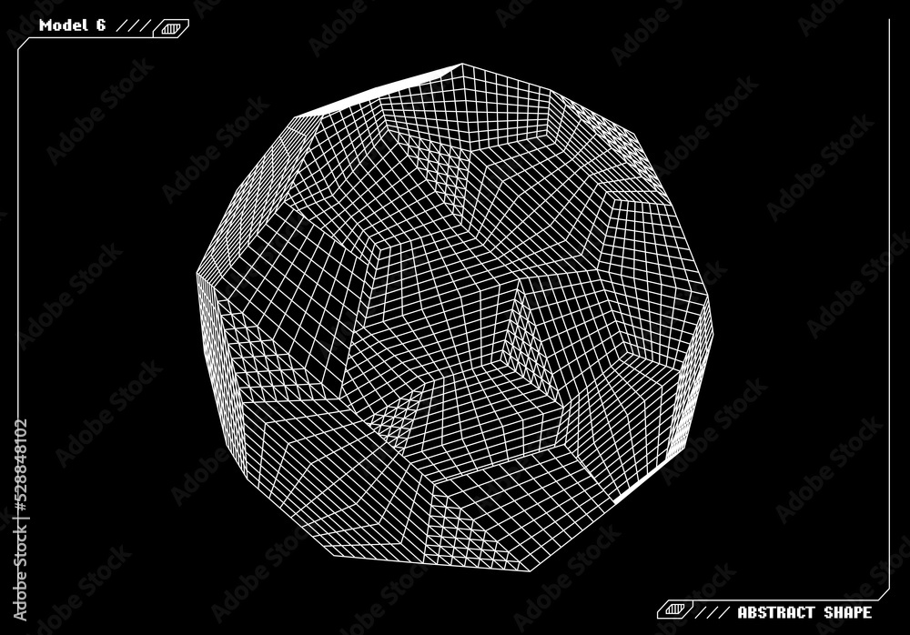 Aufkleber Abstract 3d wireframe shape or basic element with open edge. Science and technology geometric abstraction with deformed shape.