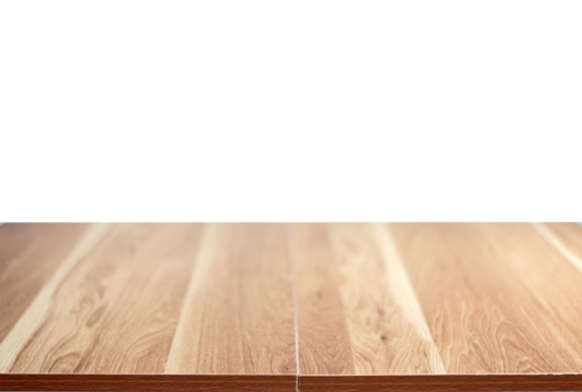 Brown empty wooden table top isolated on transparent background png file
