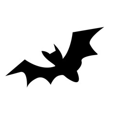 Vector black silhouette of flying bat isolated on a white background.