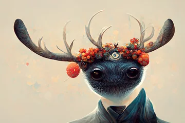 Möbelaufkleber Minimalist face deer with horn line logo design. Digital illustration © erika8213