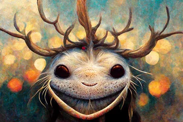 Deurstickers Minimalist face deer with horn line logo design. Digital illustration © erika8213
