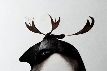 Tuinposter Minimalist face deer with horn line logo design. Digital illustration © erika8213
