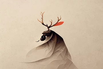 Foto auf Acrylglas Antireflex Minimalist face deer with horn line logo design. Digital illustration © erika8213