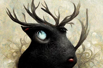 Poster Minimalist face deer with horn line logo design. Digital illustration © erika8213