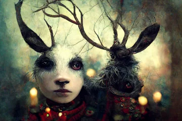 Rolgordijnen Minimalist face deer with horn line logo design. Digital illustration © erika8213
