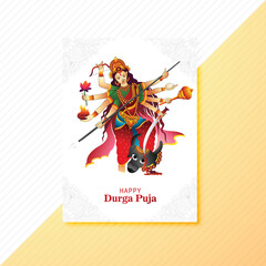 Goddess durga face in happy durga puja subh navratri card brochure template design
