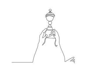 simple line illustration of winner celebration. one line concept of winner in sport or tournament and gold medal and first champion celebration.