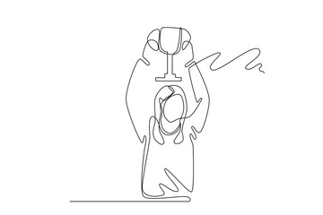 simple line illustration of winner celebration. one line concept of winner in sport or tournament and gold medal and first champion celebration.