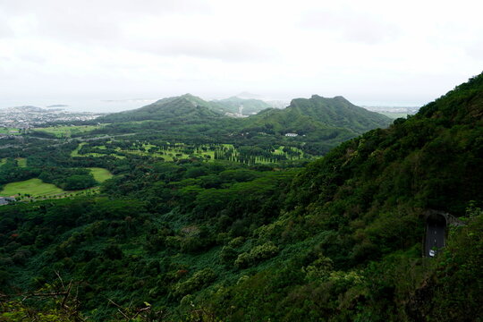 View from Nuuanu Pali lookout in Honolulu Oahu Hawaii