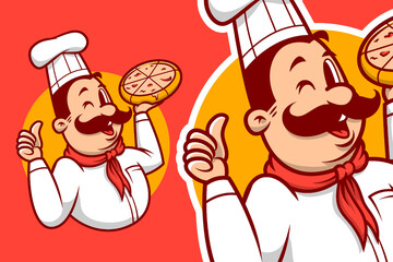 Chef cook master with moustache cartoon mascot emblem logo