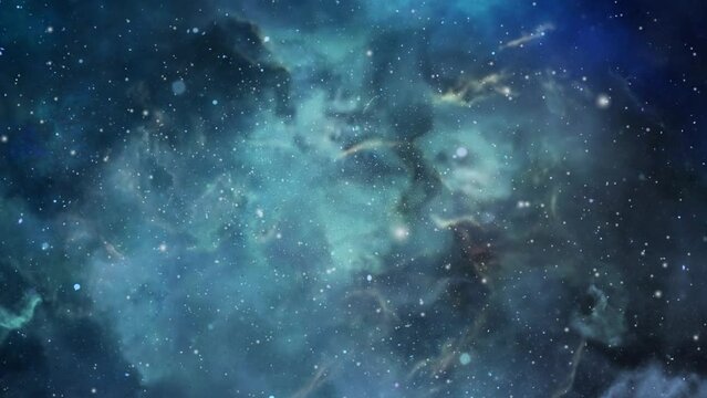 4k the moving and floating blue nebula clouds in the star-filled universe