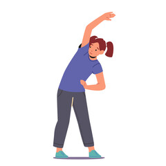 Little Girl Doing Morning Exercises at Home or Kindergarten. Wellness, Sport and Healthy Habits Concept. Kid Workout