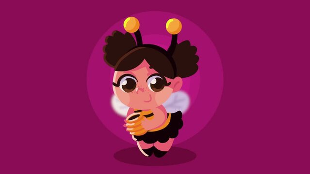 happy halloween animation with little girl bee