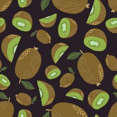 Hand Drawn Vector Seamless Pattern with Kiwifruit