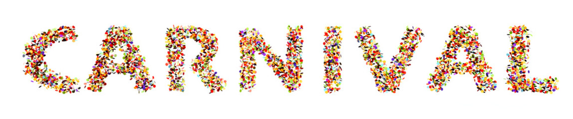 The word carnival made of confetti as a 3D-Illustration in banner format