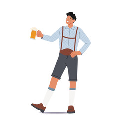 Traditional Oktoberfest German Beer Fest. Male Character Wear Bavarian Costume Hold Beer Mug in Hand Celebrate Festival