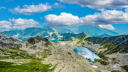 Tatra National Park in Poland. Tatra mountains panorama,  Hiking in Gasienicowa valley (Hala Gasienicowa) to Swinica peak near Kasprowy Wierch, Dolina Pieciu Stawow Polskich © Zedspider