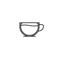 cup icon with full filled with water on white background. simple, line, silhouette and clean style. black and white. suitable for symbol, sign, icon or logo