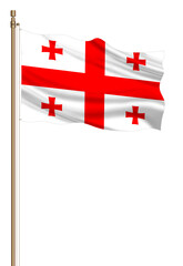 3D Flag of Georgia on a pillar blown away isolated on a white background.