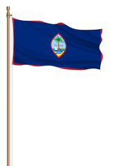 3D Flag of Guam on a pillar blown away isolated on a white background.