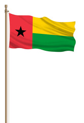3D Flag of Guinea-Bissau on a pillar blown away isolated on a white background.