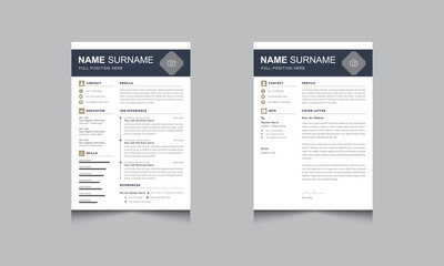 Resume CV Template with Dark Header Resume and Cover Letter Layout Set