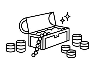 開けられた宝箱のイラスト素材　金融やマネー関係のイメージイラスト　線画のみ