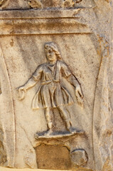 Bas relief carving in stone at Roman era ruins, Carthage, Tunisia
