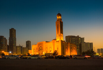 Al Noor Mosque in Sharjah at night
