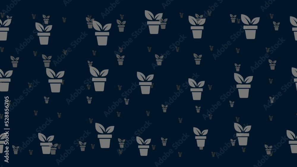 Poster plant in pot symbols float horizontally from left to right. parallax fly effect. floating symbols ar