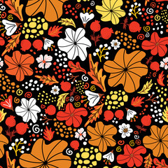 Fototapeta premium Autumn or Fall season Flora Elements Seamless Pattern