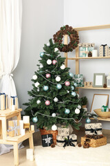 Concept of Christmas and Happy New Year, beautiful Christmas tree