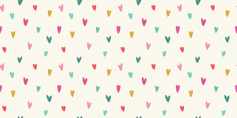Heart pattern background border. Cute vector seamless repeat pattern design of hand drawn spotted love hearts. 