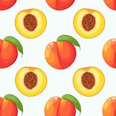 Seamless pattern with ripe peaches. Juicy fruits. Cartoon design.
