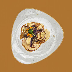 top view restaurant sirloin portion. modern kitchen