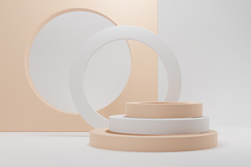 3d rendering luxury white pedestal creative arch podium and modern geometry on pastel background for product display mockup