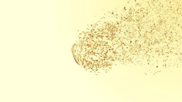 Gold ball in yellow background fragmentation for reveal the logo