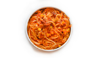 A homemade vegan pasta with vegetables. Good for any project.