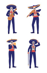 Day of dead fancy costume semi flat color vector character set. Editable figures. Full body people on white. Folklore simple cartoon style illustrations pack for web graphic design and animation