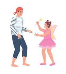 Father and daughter having fun semi flat color vector characters. Editable figures. Full body people on white. Costume game simple cartoon style illustration for web graphic design and animation